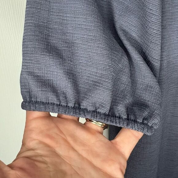 Beacon Women's Blue Puff Sleeve Keyhole Back Blouse Top Size Small - Picture 7 of 11